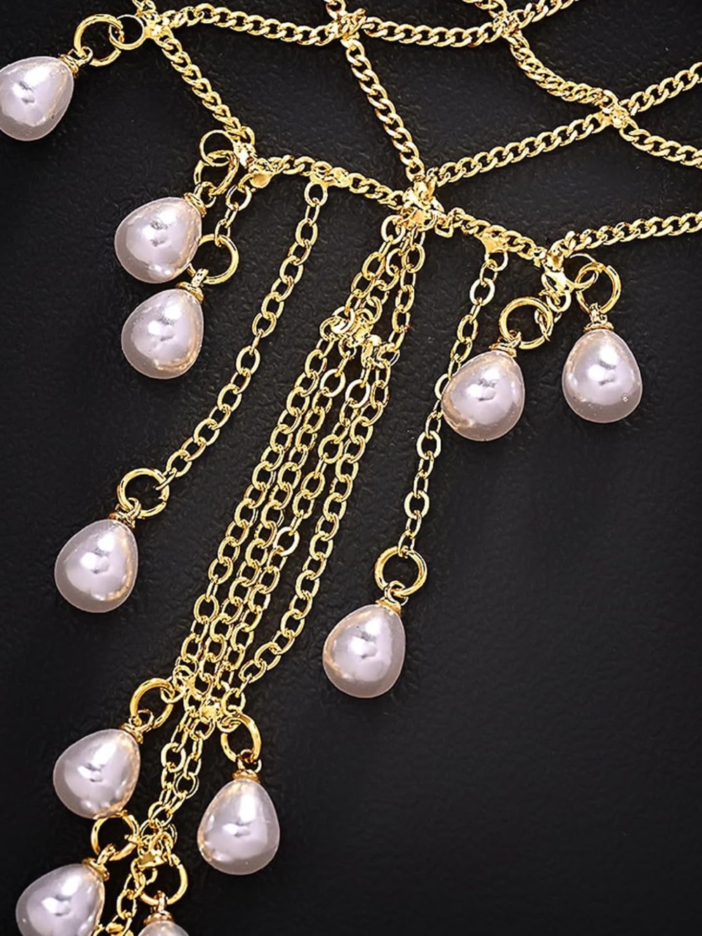 Gold Chain Pearl Hair Scarf | Boho Head Chain | Beach Festival Hair Accessory - Picture 3 of 3